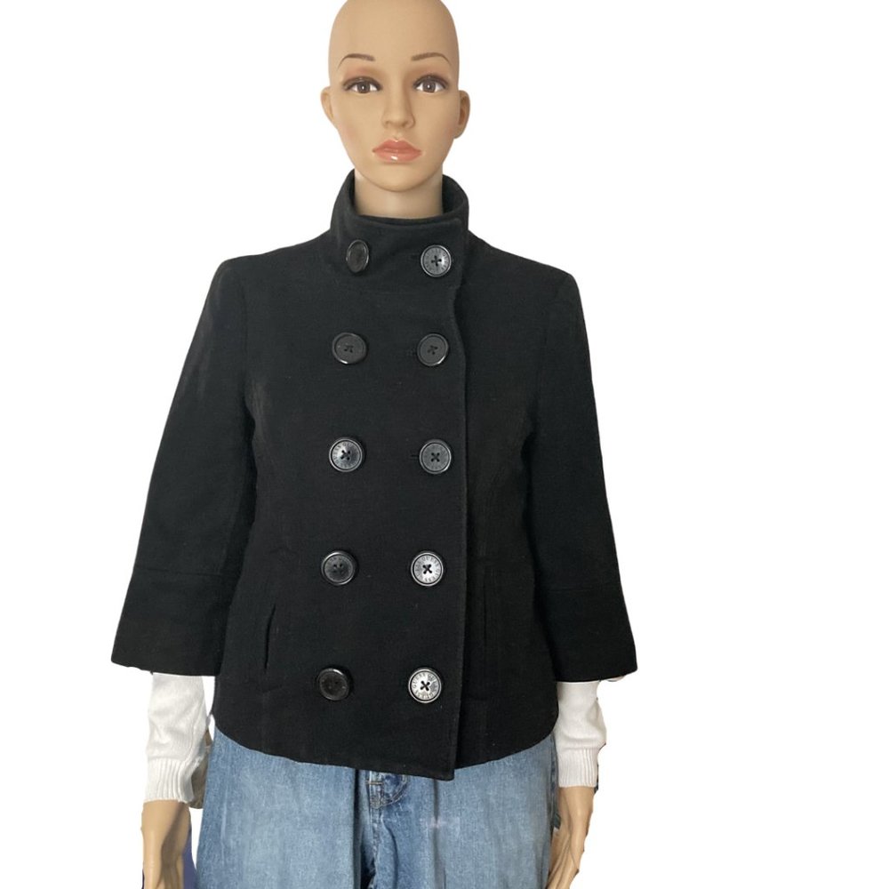 Cropped Black Guess 3/4 Bell Sleeve Wool Jacket -M